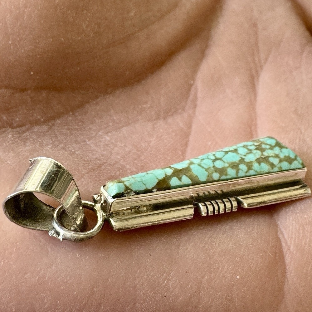 Navajo Inlay Pendant #8 Mine Turquoise Sterling 1.5in Signed Francisco Native - Picture 4 of 6